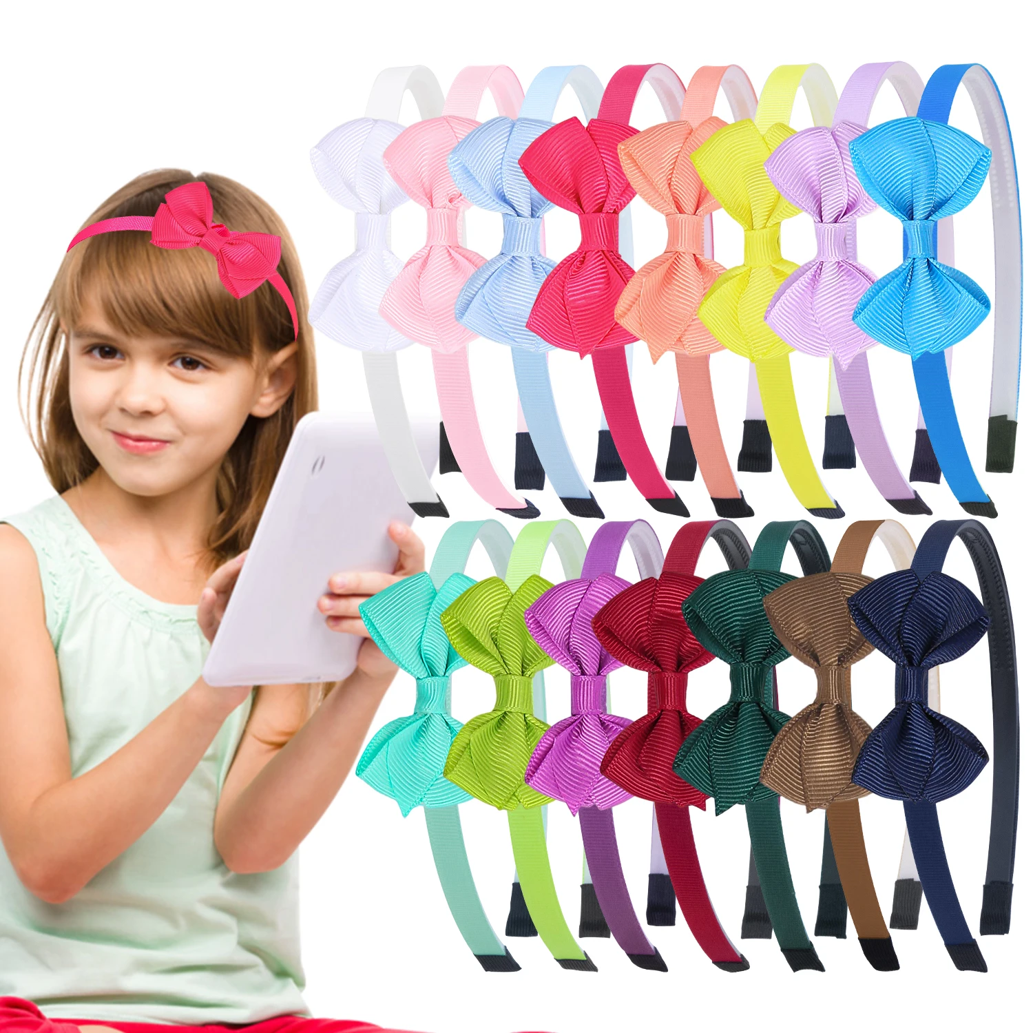 6PCS Grosgrain Ribbon Hair Bows Headbands for Girls 2.5inch Hair Bows Plastic Teeth Hairbands Children School Hair Accessories
