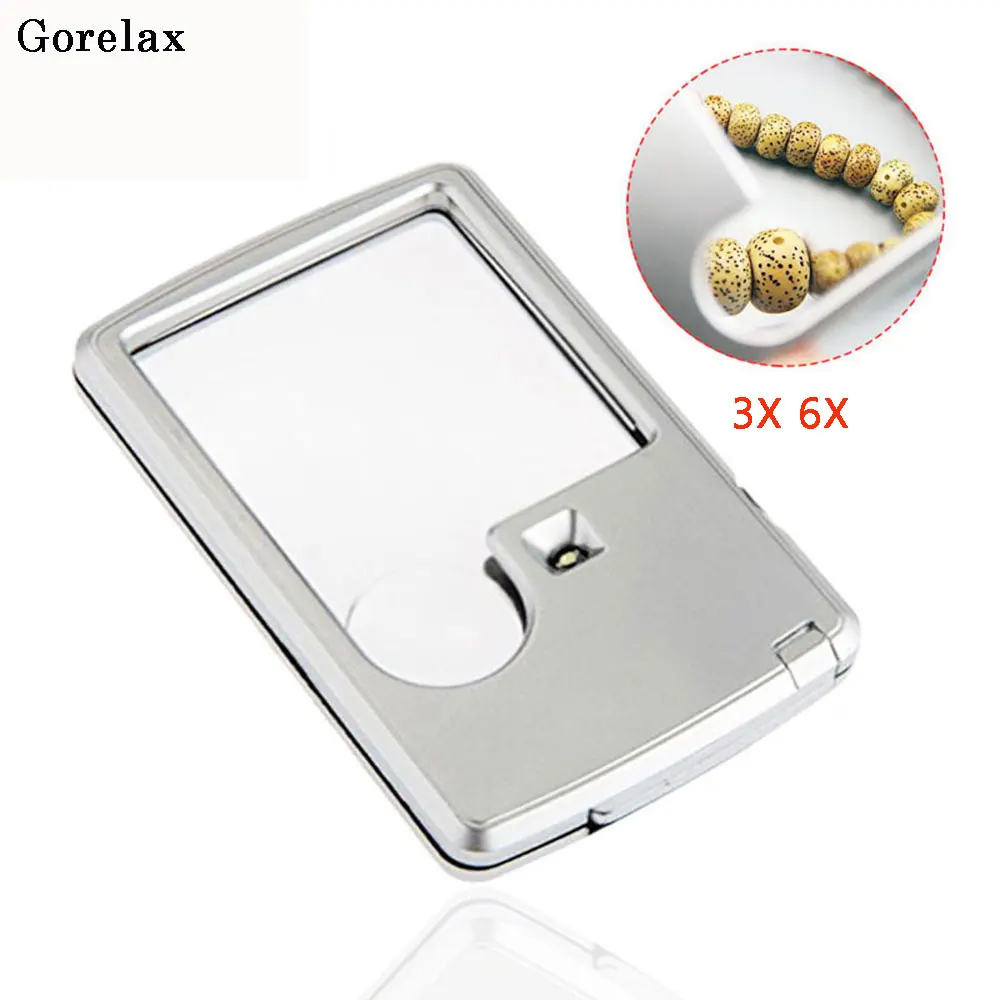 

3-6X Rectangular LED Lamp Magnifier Card Portable Resin Lupa Optical Lens Sub Master Mirror business Card Magnifying Glass