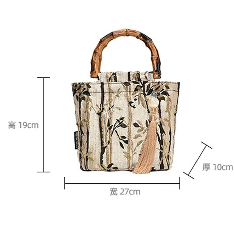 Summer Chinses Style Tote Handbags For Women Retro Fashion Bamboo Handle Handbag Fine Vintage Embroidery Tassel Trendy Tote Bags