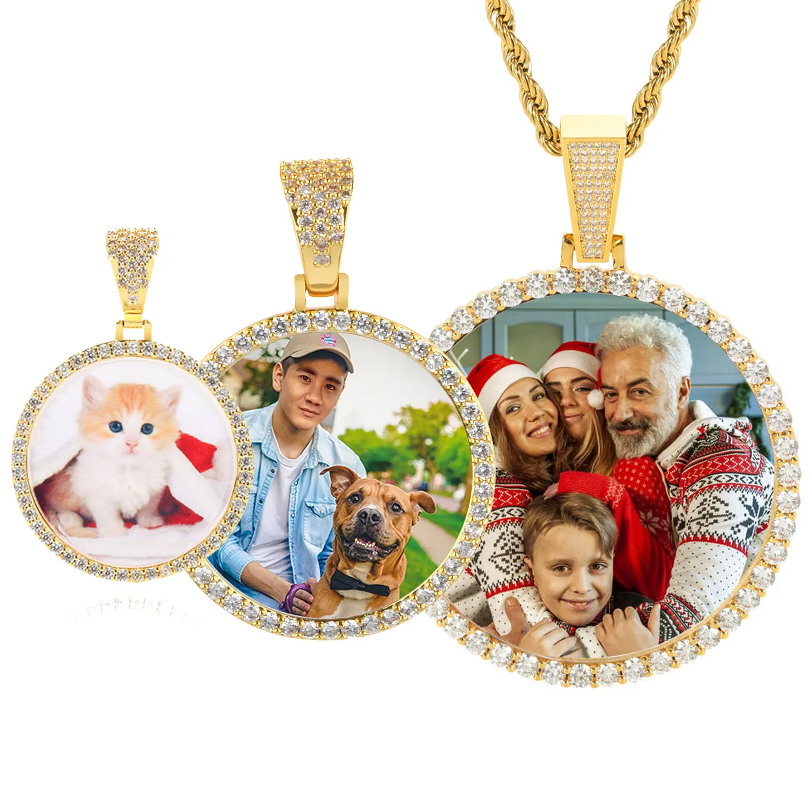 Kostenlose Anpassung Logo personal isierte benutzer definierte Foto Kreis Medaille Anhänger Hip Hop Schmuck Frauen Männer Erinnerung Bild Halskette Anhänger – Detail 7