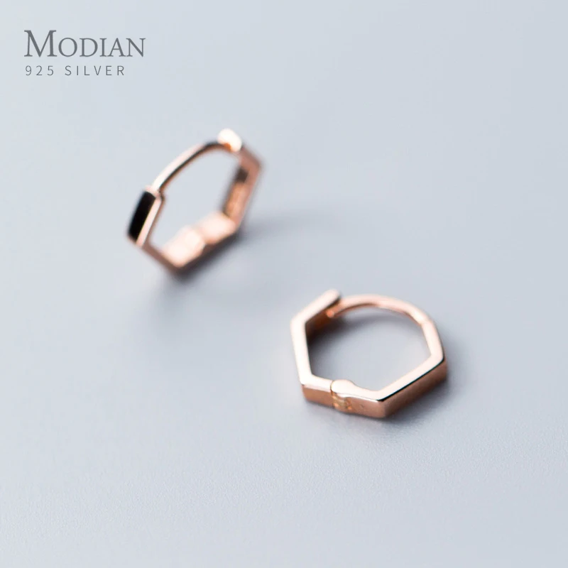 

MODIAN 925 Sterling Silver Simple Geometric Hexagon Rose Gold Color Hoop Earrings For Women Daily OL Fine Jewelry
