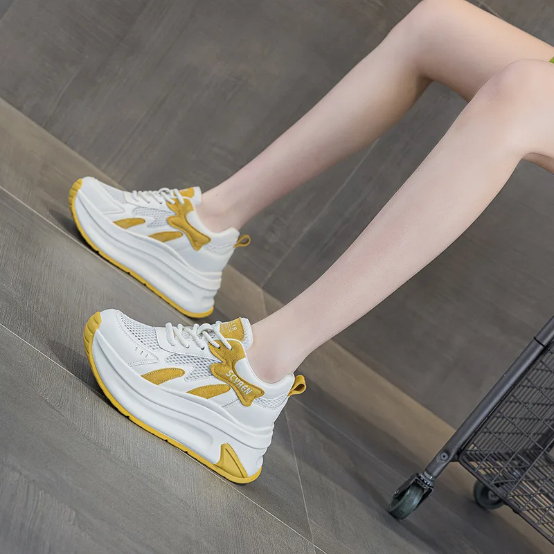 

Women's Sport Shoes Thick Bottom Breathable Versatile Casual Fashionable Increased Height Agan Shoes Summer Season PU Insole