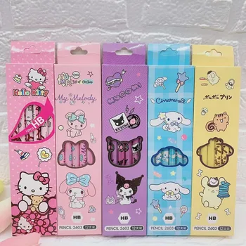 Sanrio Series HB Pencil anime figure Kuromi Hello Kitty Melody Cartoon Pattern Painting Writing Stationery Child Birthday Gift