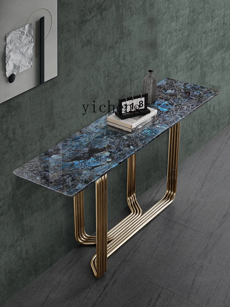 X5-16   marble entrance table modern simple entry stainless steel end view table against the wall entrance table