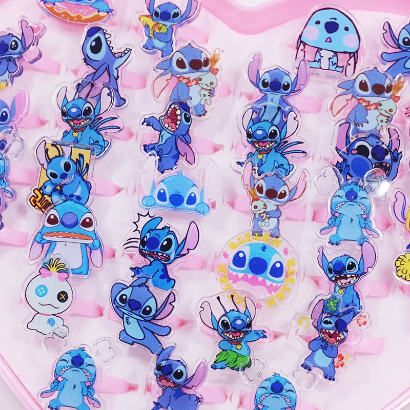 1box Disney Stitch Cartoon Rings 36pcs Lilo and Stitch Cute  Acrylic Ring for Children Cosplay Party Accessories Props Kids Gift