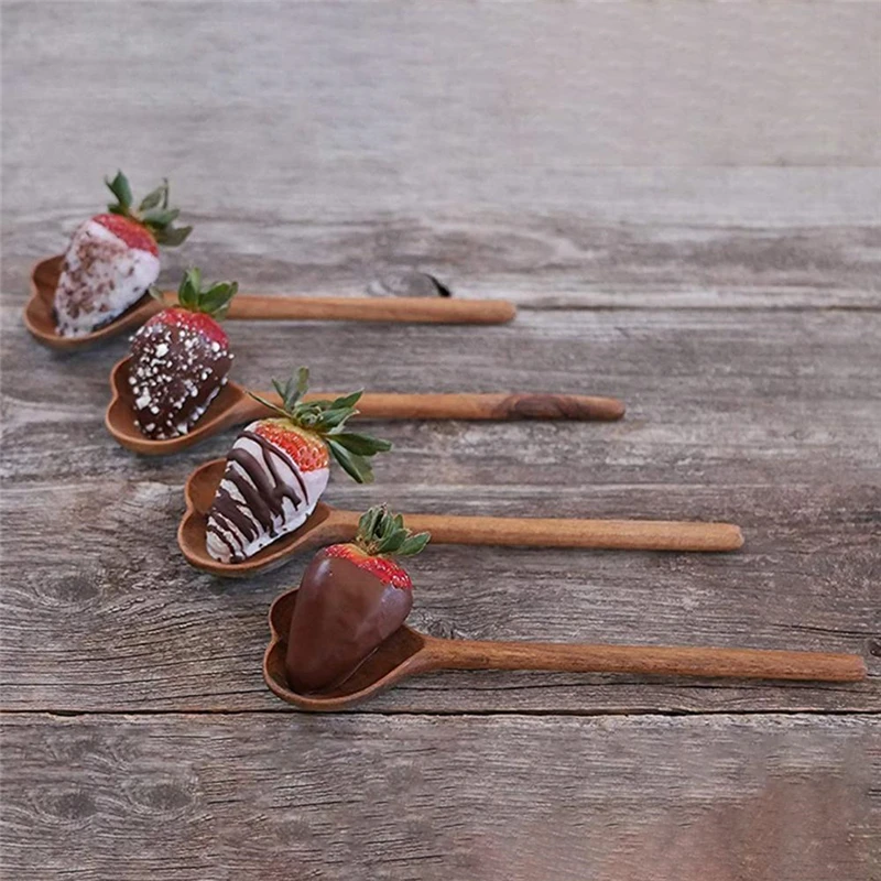 Wooden Spoon Long Handle Anti-scalding Soup Spoon Anti-Crack Heart-shaped Dessert Spoon Heat Resistance Coffee Scoop for Kitchen