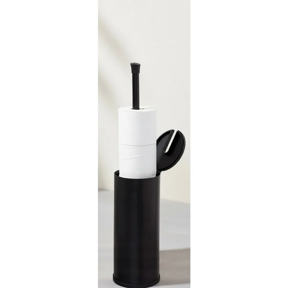 

Matte Black Toilet Paper Holder with Lid, Rustproof Storage for 3 Rolls, Easy Grip Handle for Modern Bathrooms