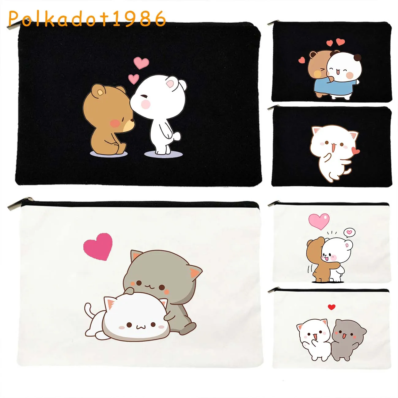 

Cute Cat Animal Bear Couple Cartoon Kawaii Pig Love Heart Canvas Cosmetic Bag Lipstick Girl Toilet Makeup Bag School Pencil Case