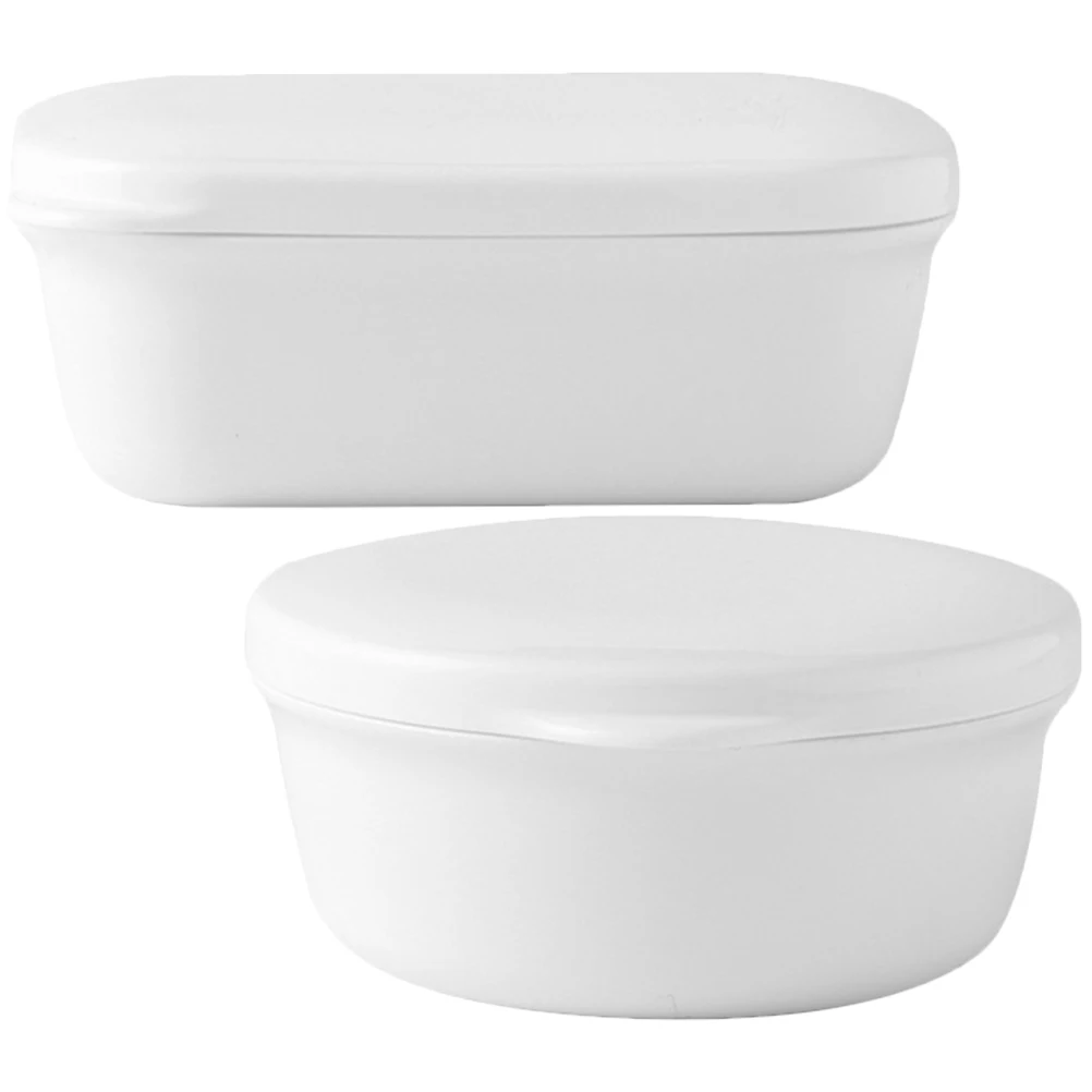 

2Pcs White Rectangular Round Portable Soap Box Lid Travel Leak Proof Drainage Plastic Container Storage Holder