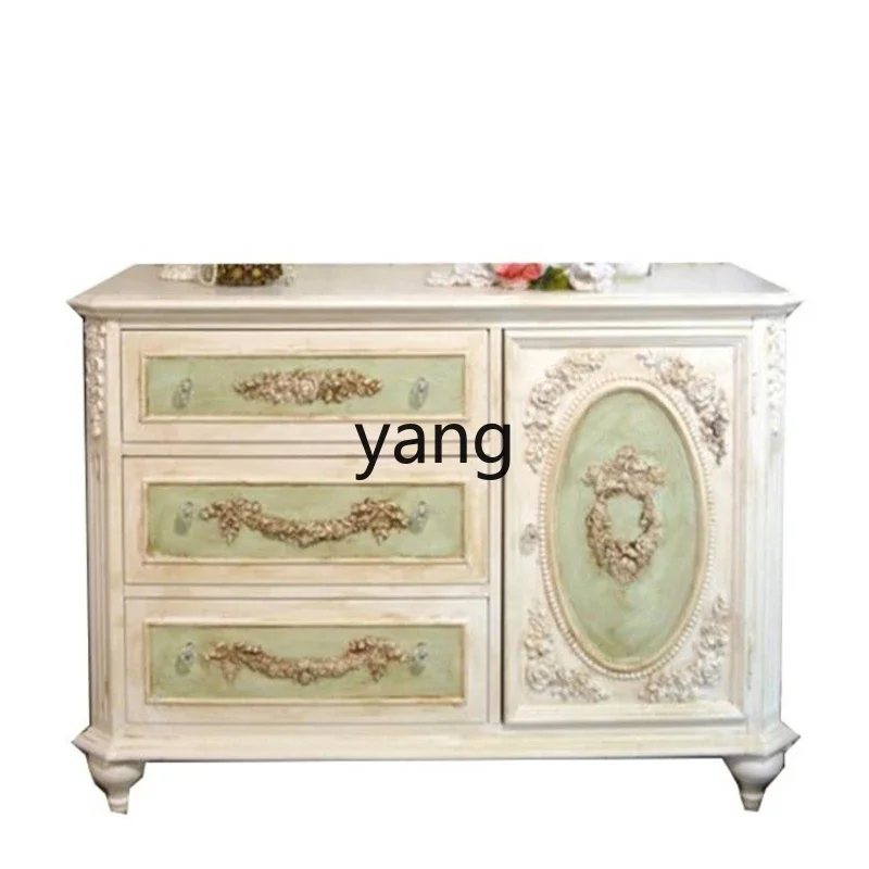 

LH retro master bedroom chest children solid wood carving flower storage balcony storage large capacity deepening