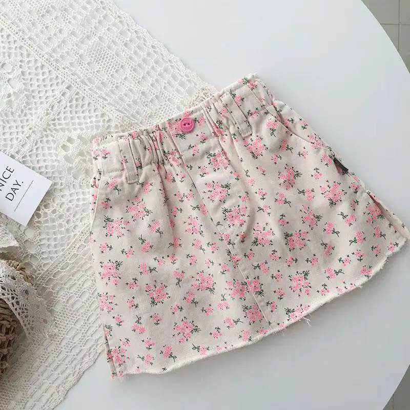 Rok Bunga Pink Modis untuk Anak Perempuan Rok Anak Gaya Korea Rok A-line Anak