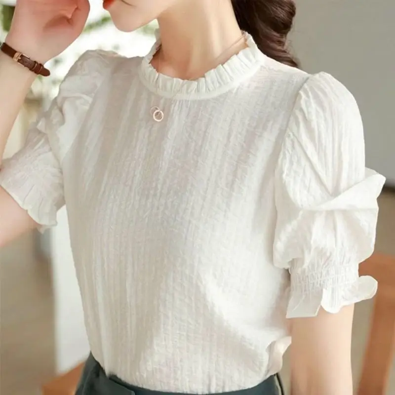 

Ele round Ne Chiffon irt Women's Faion Spring Summer New Korean Sle Slimming Top Trendy Age-Defng Small irt