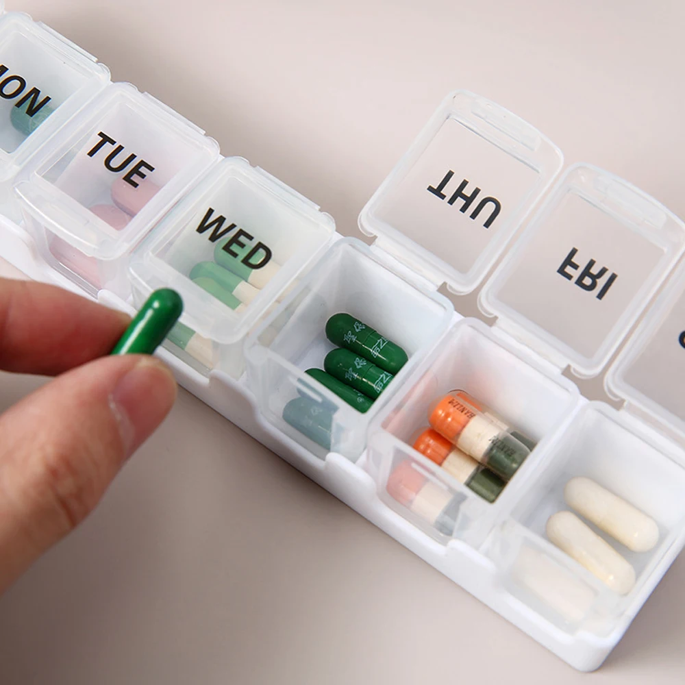 Portable Strip Shape 7 Day Pill Storage Container, Snap Lid Sealed Tablet Organizer, Multi Purpose Case For Vitamins Capsules