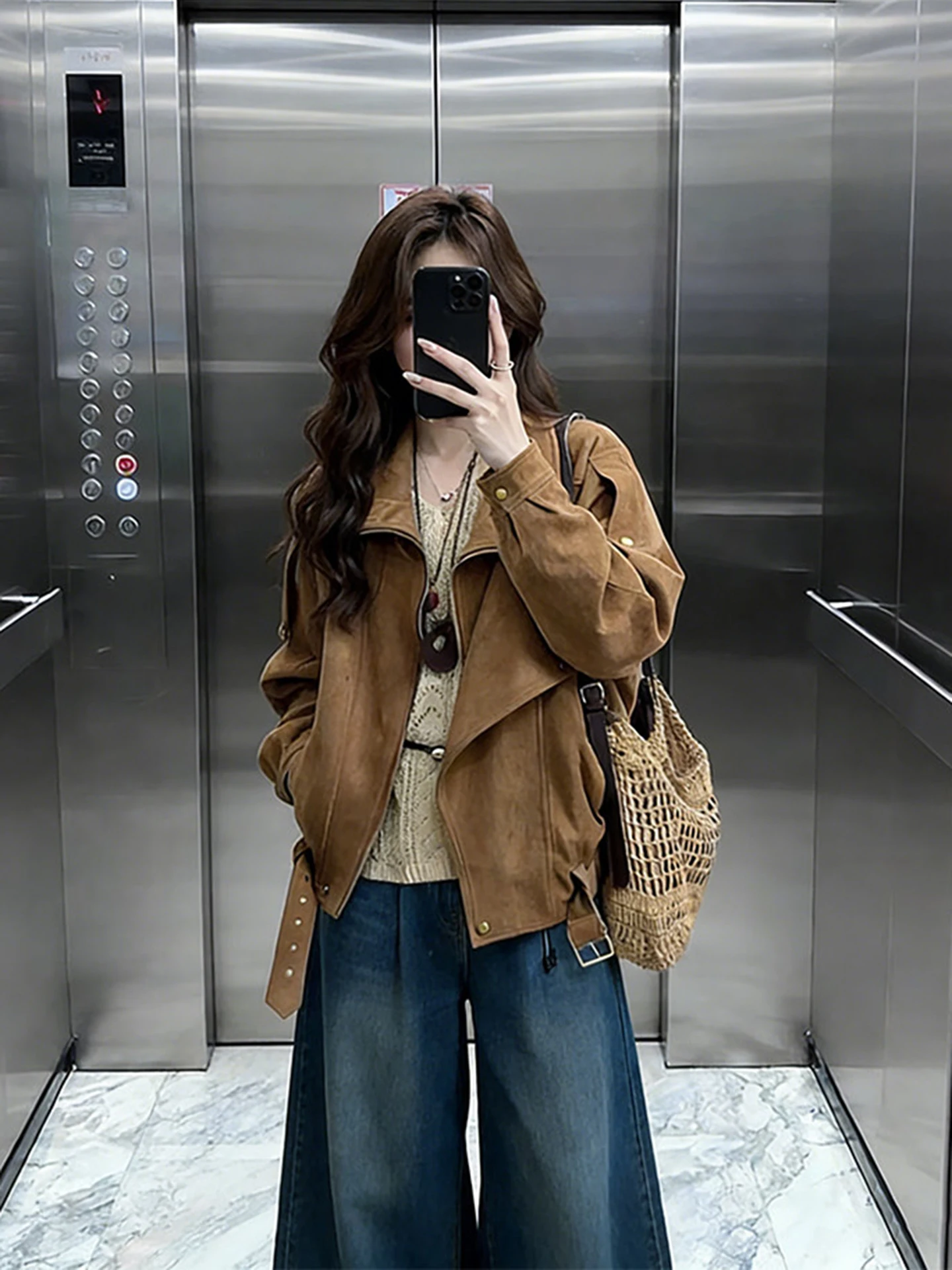 Korean Style Suede Jacket Women's Coffee Color Cold Tone Unique Super Beautiful Spring Autumn New Arrival Commute Style Stand...