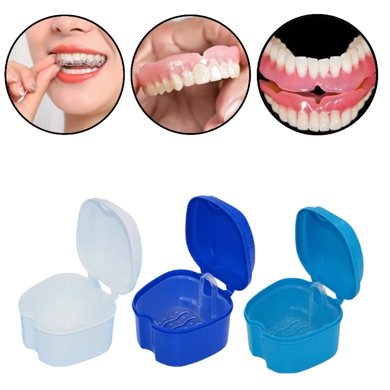 

Коробка для зубных протезов, ящик для хранения вставных зубов с подвесным сетчатым контейнером, чехол для искусственных зубов, ортодонтический фиксатор