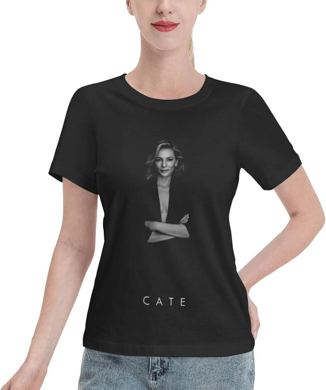 Cate Blanchett T Shirt Woman'S Summer Short Sleeve Round Neck Tee Classic Sport Tshirt Black