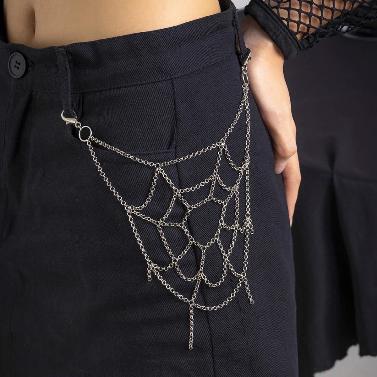 IngeSight.Z-cadena de Metal Punk Rock para mujer y hombre, cadena de cintura de tela de araña, llavero de Jeans de Hip-Hop, joyería corporal, regalo, accesorios de Halloween