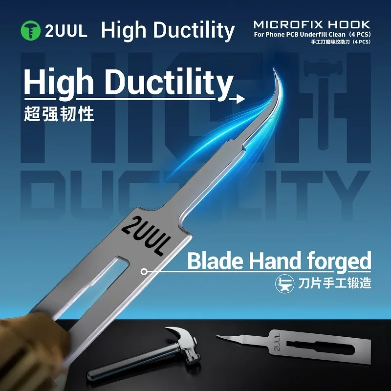 2UUL BL01 MicroFix Hook Tool Forged Blade for Phone PCB Underfill Cleaning IC Glue Scraping & Small Chip Disassembly
