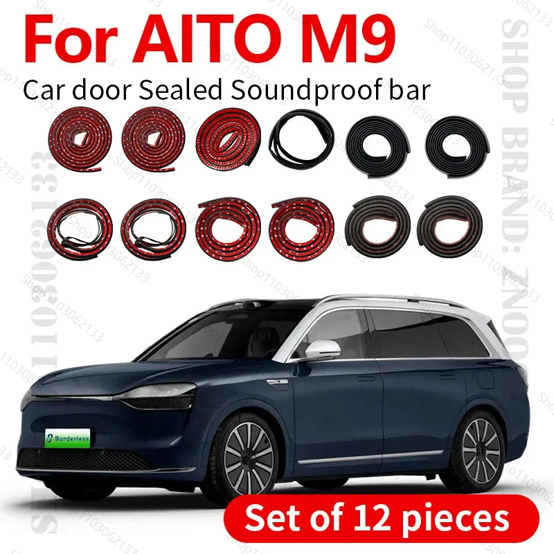 

For 2024-2025 AITO M9 Car Door Seal Strip Rubber Double Layer Sealing Protector Soundproof Dustproof Seal Strip 12PCS Set