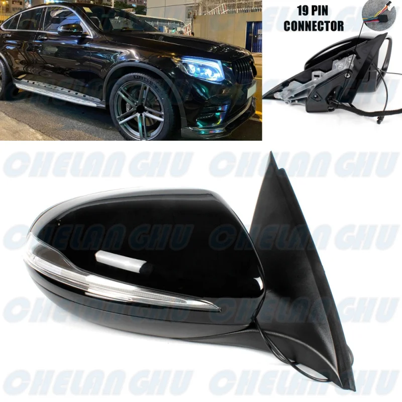 Right Side 19 Pins Black Painted Power Fold Mirror For Benz X253 GLC300 GLC350 GLC350e GLC63 2016 2017 2018 2019 2020 2021