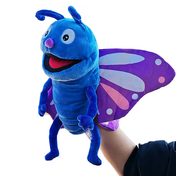 New insect hand puppet toy large cartoon plush toy hot selling mouth opening little bee butterfly