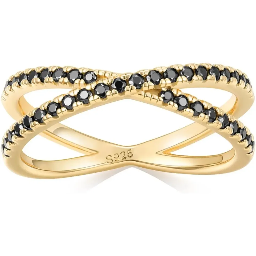 

D Color Clear Black Moissanite Eternity Band Sterling Silver Ring 14K Gold Plated Jewelry Women Wedding Ring Cross Promise Rings