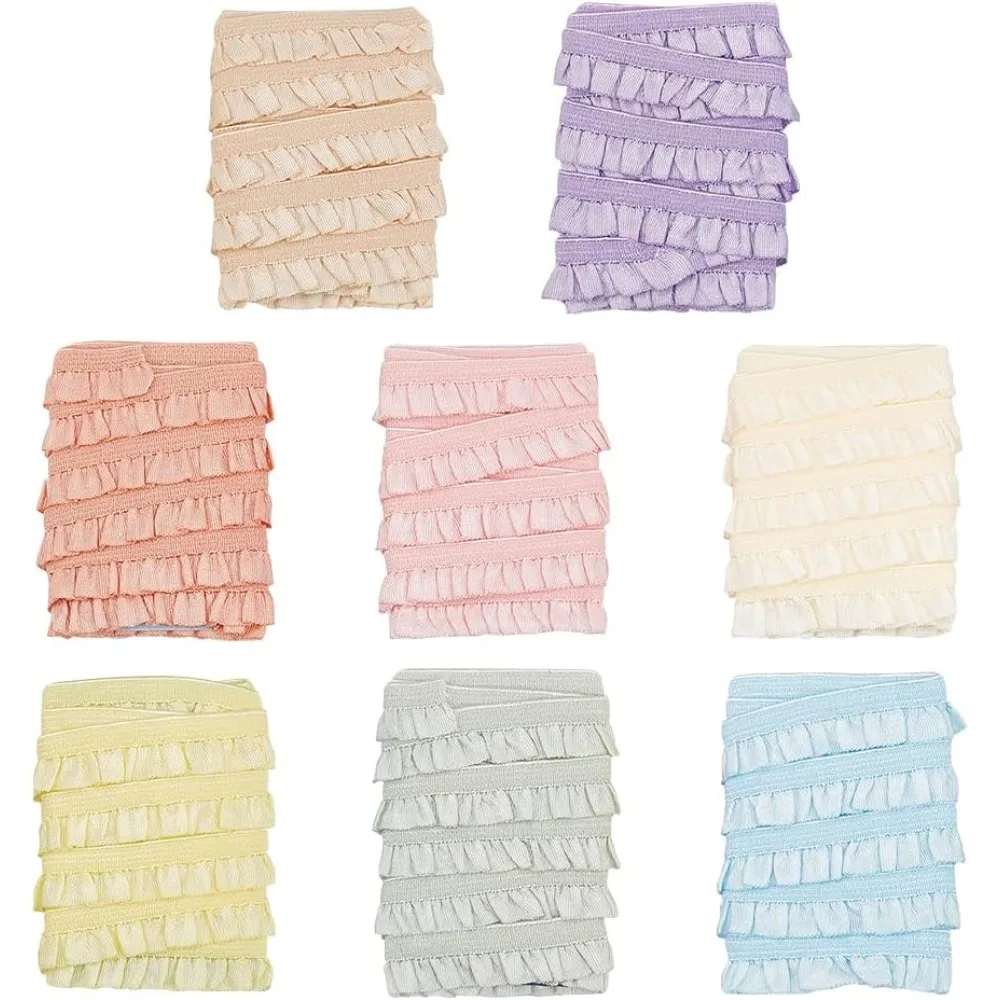 8.7 Yards Elastic Pleated Lace Trim 3/8 inch Wide Tiny Stretchy Ruffles Narrow Ruffle Edge Lace Ribbon Mini making kit