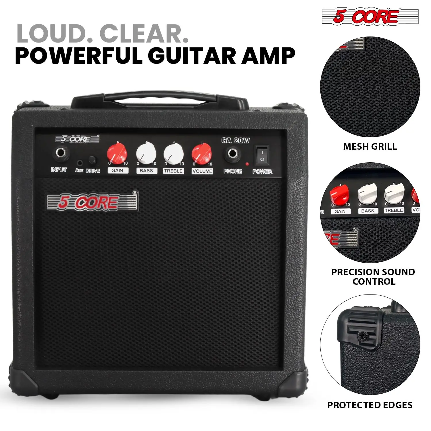 ギターアンプ 20W 電気式ポータブルミニアンプ 内蔵6.5インチスピーカー Auxヘッドホンジャック付き