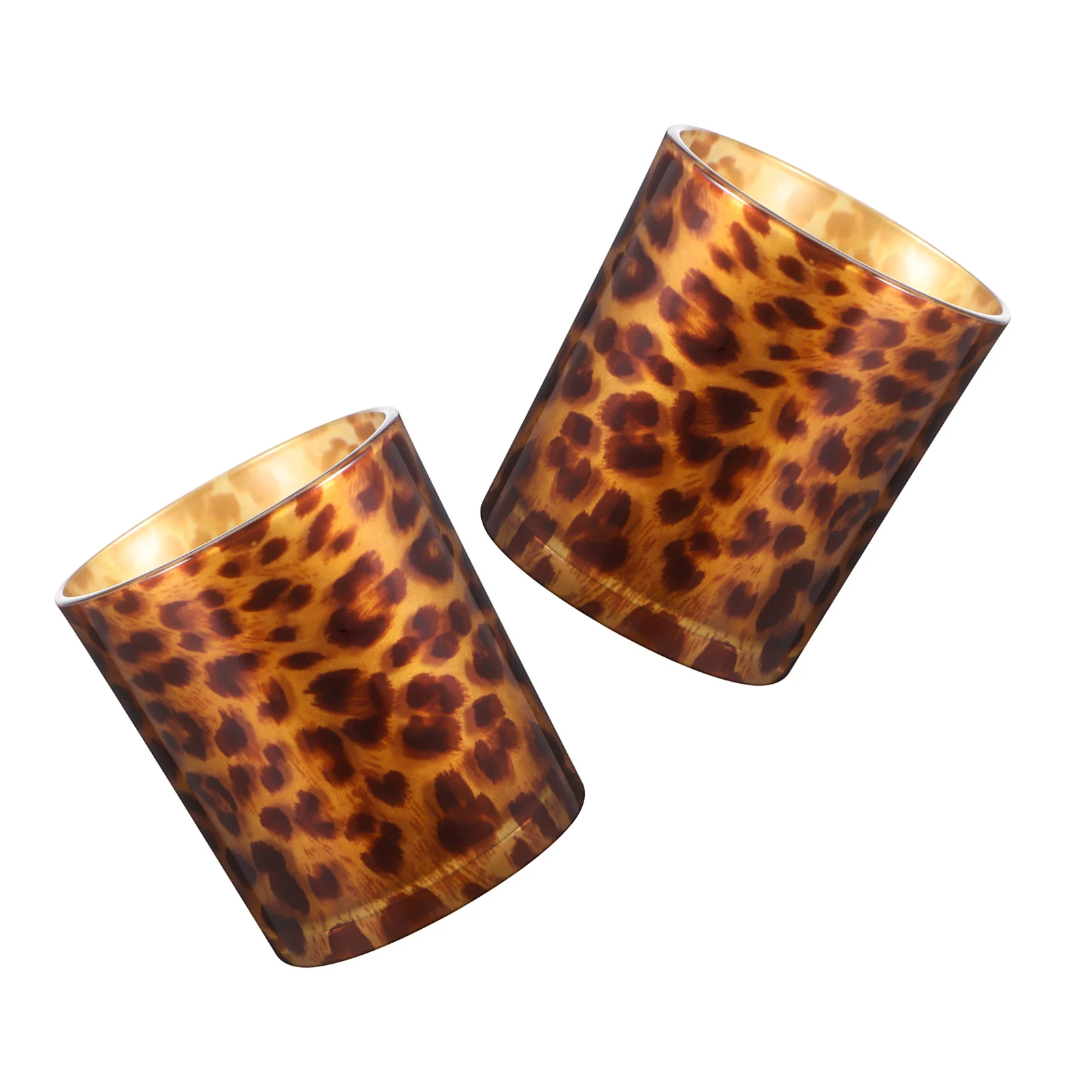 

2Pcs Creative Candlestick Leopard Print Glass Tealight Votive Holders for Wedding Christmas Party Decor Table Centerpieces