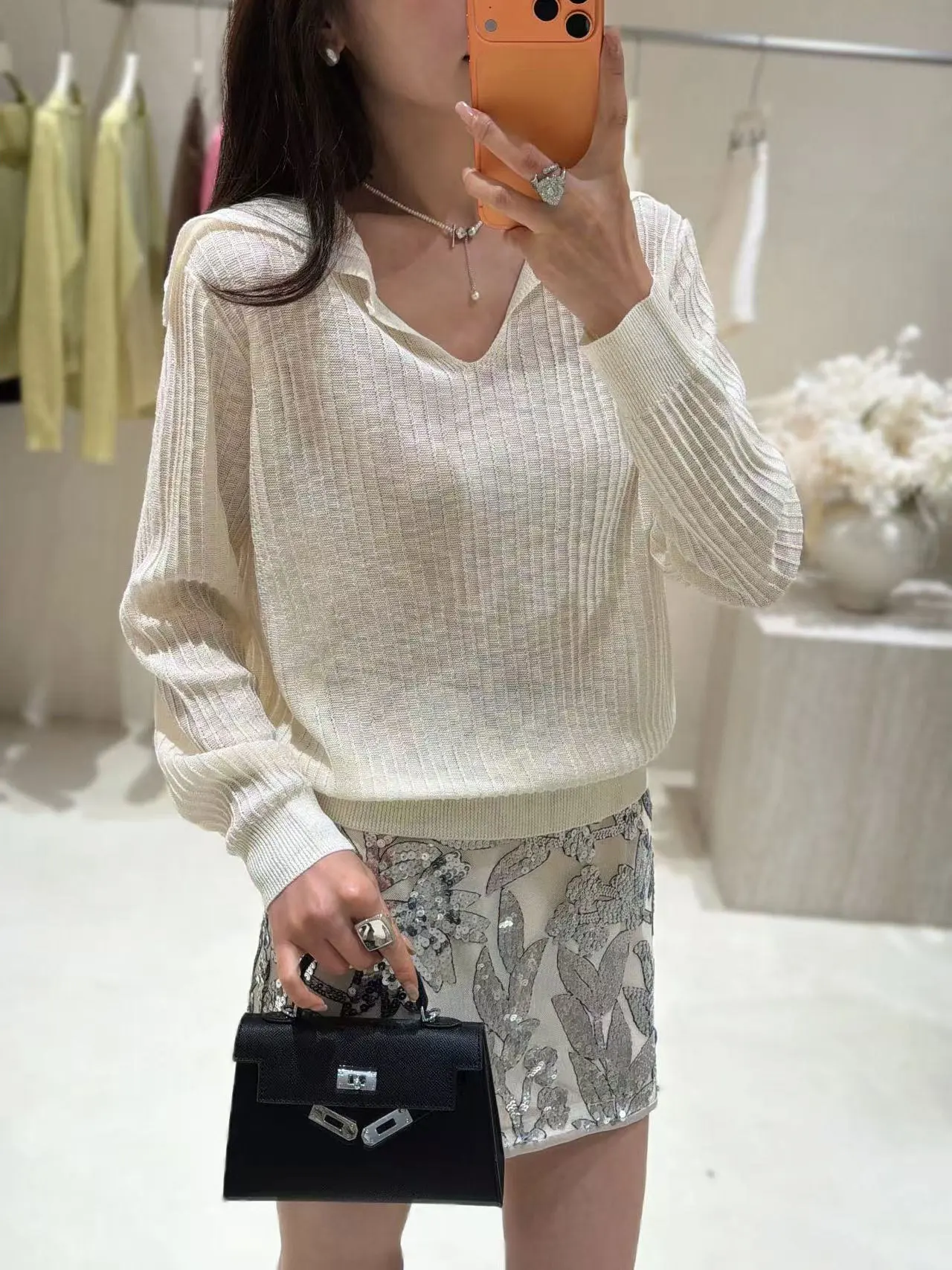 

Spring 2026 Women's Loose Fit Long Sve V-Ne Knitted Sweater Bamboo Rayon Polyester Blend mat Sle Casual Wear