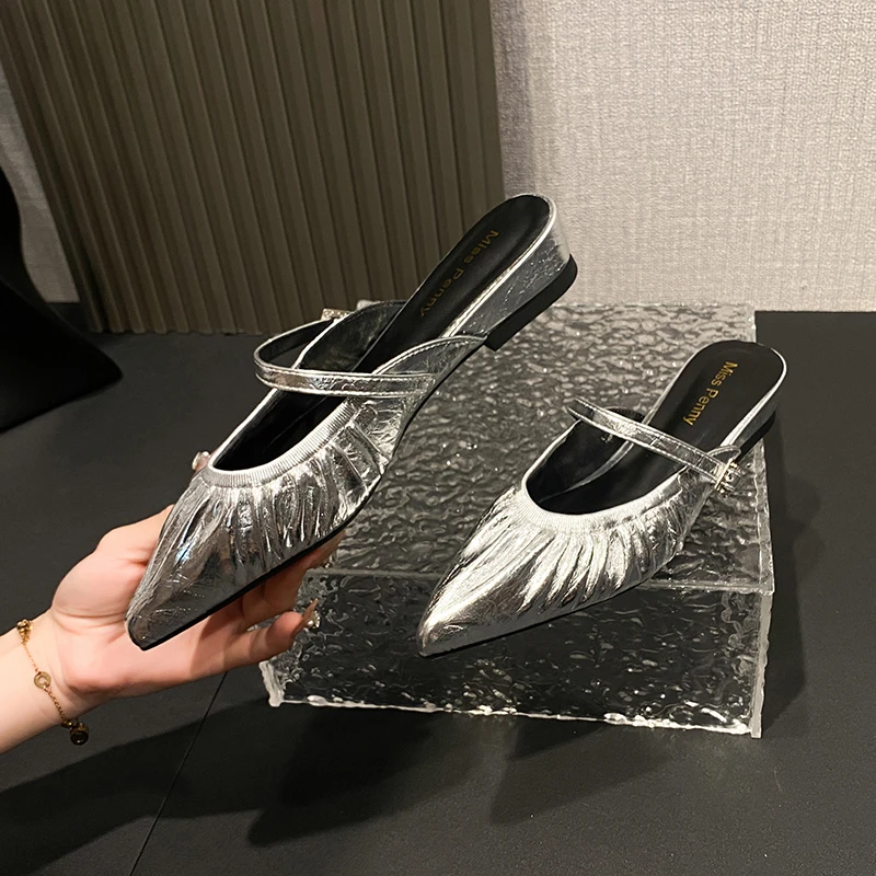 New Style Women's Silver French Fashion Soft Soled Ballet Flat Shoes Are Casual Comfortable and Versatile Slippers Zapatos Mujer
