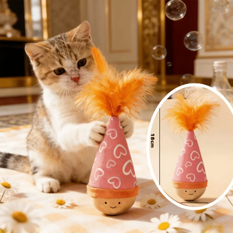 Cat Toy Swaying Feather Featherless Style Dynamic Design Durable Nylon Hunting Exercise Toy For Kittens Adult Cats Random Color