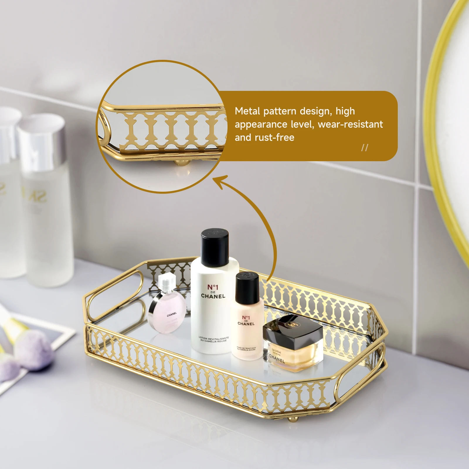 Luxury Gold Lace Hollow Mirror - Luxury Skincare Tray recension och pris