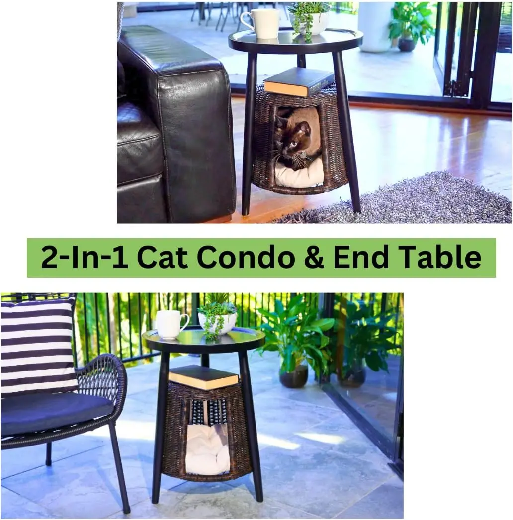 Cat Condo Side Table 2-in 1 End Table & Cat Bed Kitten Hideaway Cave House cuscino lavabile mobili decorativi per animali domestici