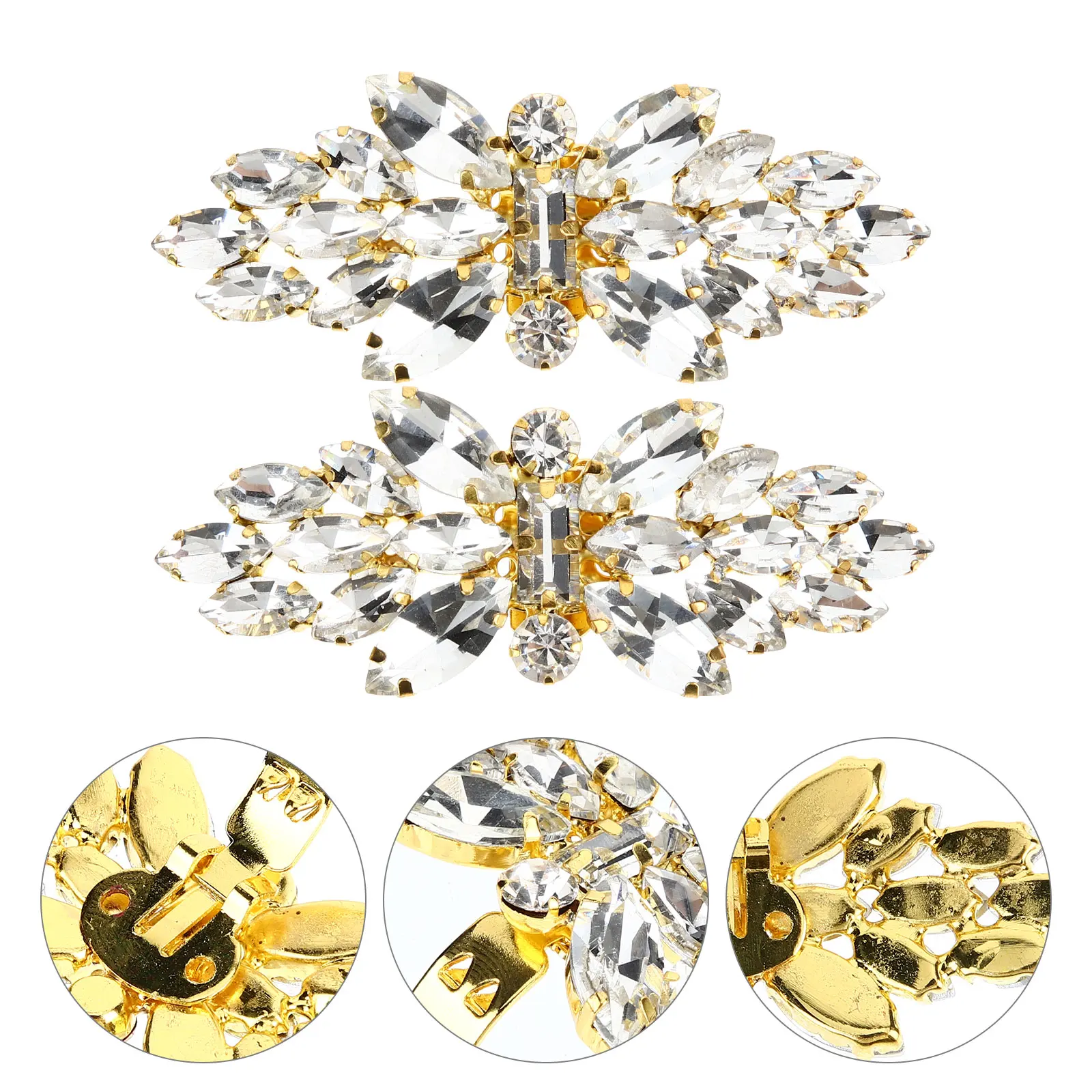 

2 Pcs Wedding Dress High Heels Shoe Clips Rhinestone Buckle Bridal Decor Bride Alloy Elegant Stylish Party Accessories Shoe