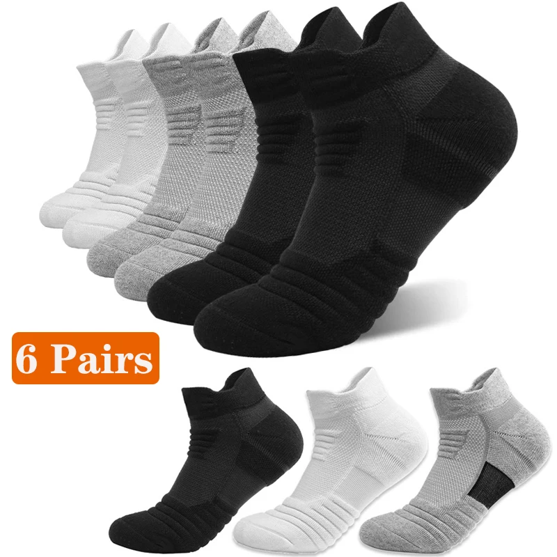 

6pairs Soccer Socks Men Anti-slip Short Sock Cotton Mid Tube Football Basketball Sport Socks Cycling Running Towel Socks 39-45