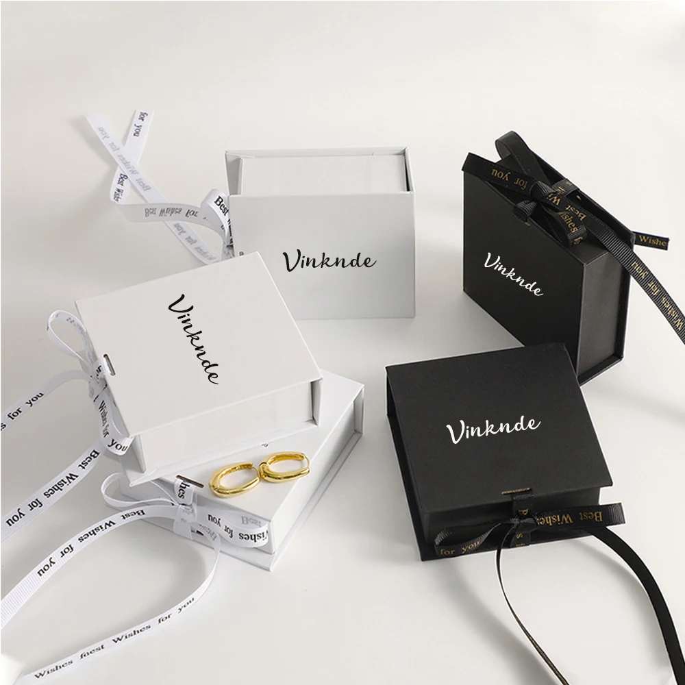 

Custom Logo Bulk Jewelry Flip Box with Ribbon Ring Earring Necklace Gift Storage Packaging Boxes Small Wedding Party Dust Case