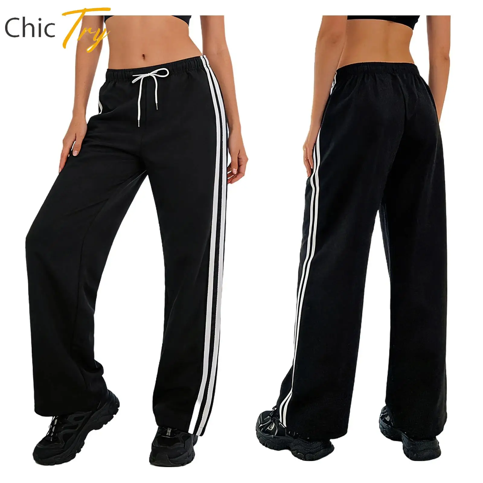 

Women Stretchy Sports Pants Quick-Drying Breathable Soft Trousers Side Stripes Athletic Pants Gym Yoga Cycling Running Bottoms