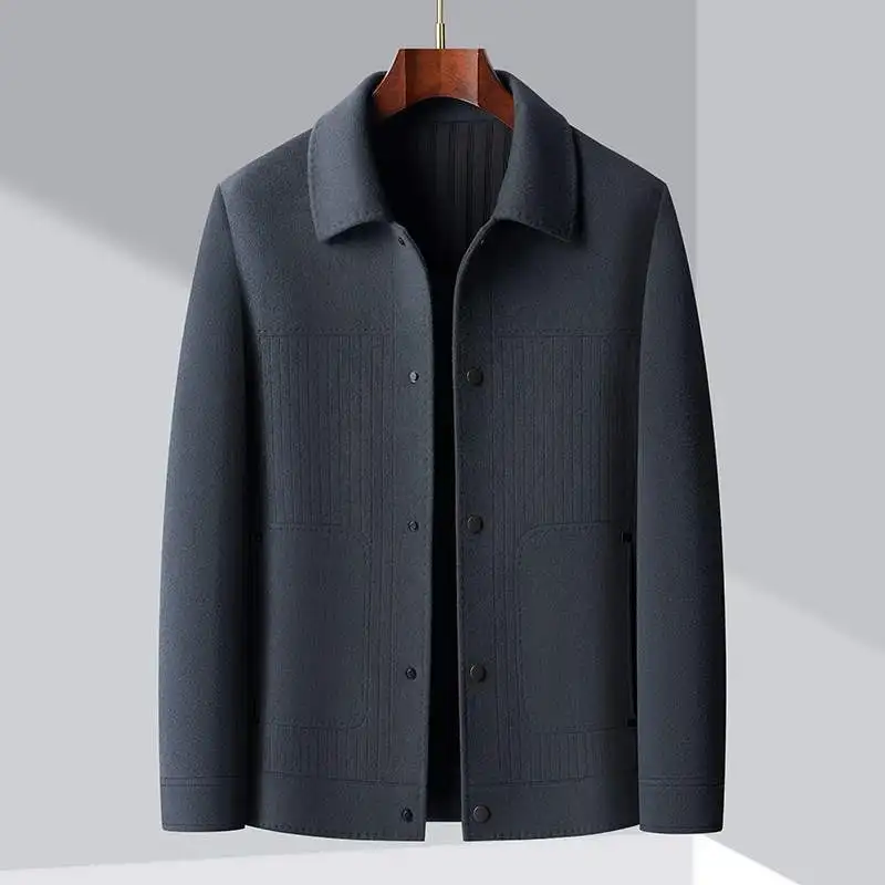 

Double-Faced Woolen Jaet for Middle-Aged Men Casual Busin Dad Sle Spring Autumn Menswear Thiened Long Sve Coat