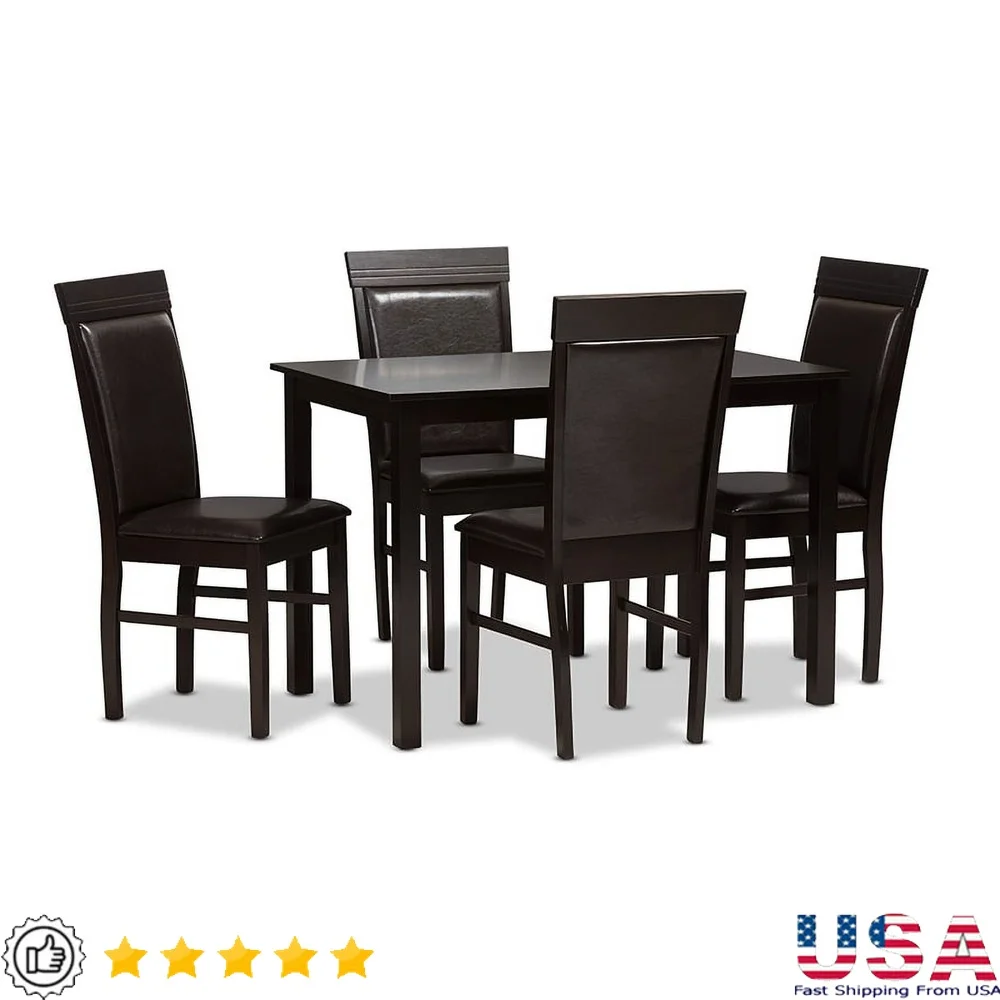 

Современный обеденный набор из 5 предметов со стульями с обивкой из искусственной кожи и столом из МДФ, конструкция из каучукового дерева для внутреннего использования