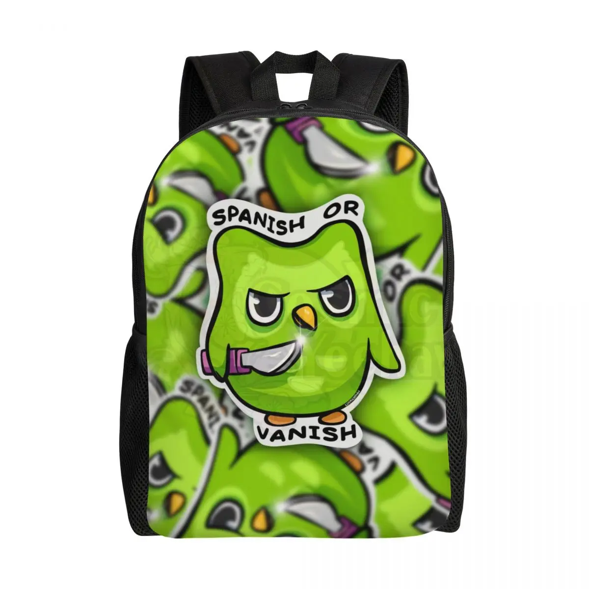 

Custom D-Duolingos Green Bird Cartoon Laptop Backpack Men Women Fashion Bookbag for School College Student Green Owl Animal Bag