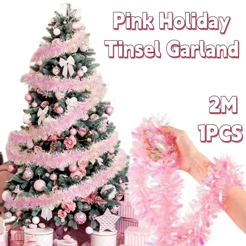 New 2M Tinsel Garland DIY Accessories Multi Scene Xmas Tree Ornaments Sparkling Sequined Pink Garland Christmas