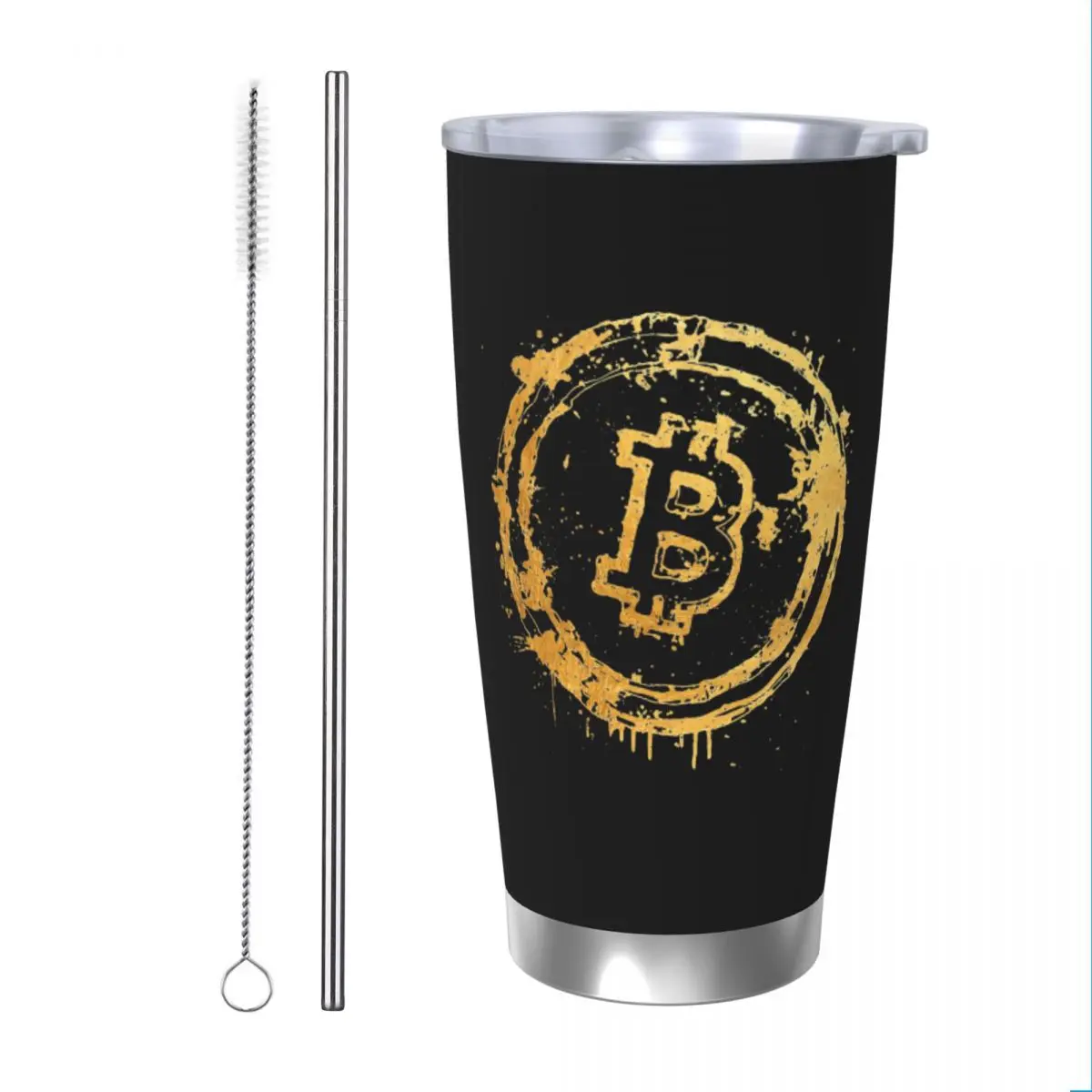 Bitcoin Gold Tumbler Vacuum Insulated Bitcoin Crypto Btc Geek Coffee Cups with Lid Straw Smoothie Tea Mugs Water Bottle, 20oz