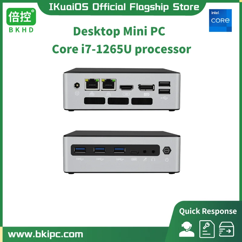 IKuaiOS Mini PC Desktop Office Gaming Computer 12th Generation Core i7 Processor with Silent Fan HDMI DP 4K Video Output