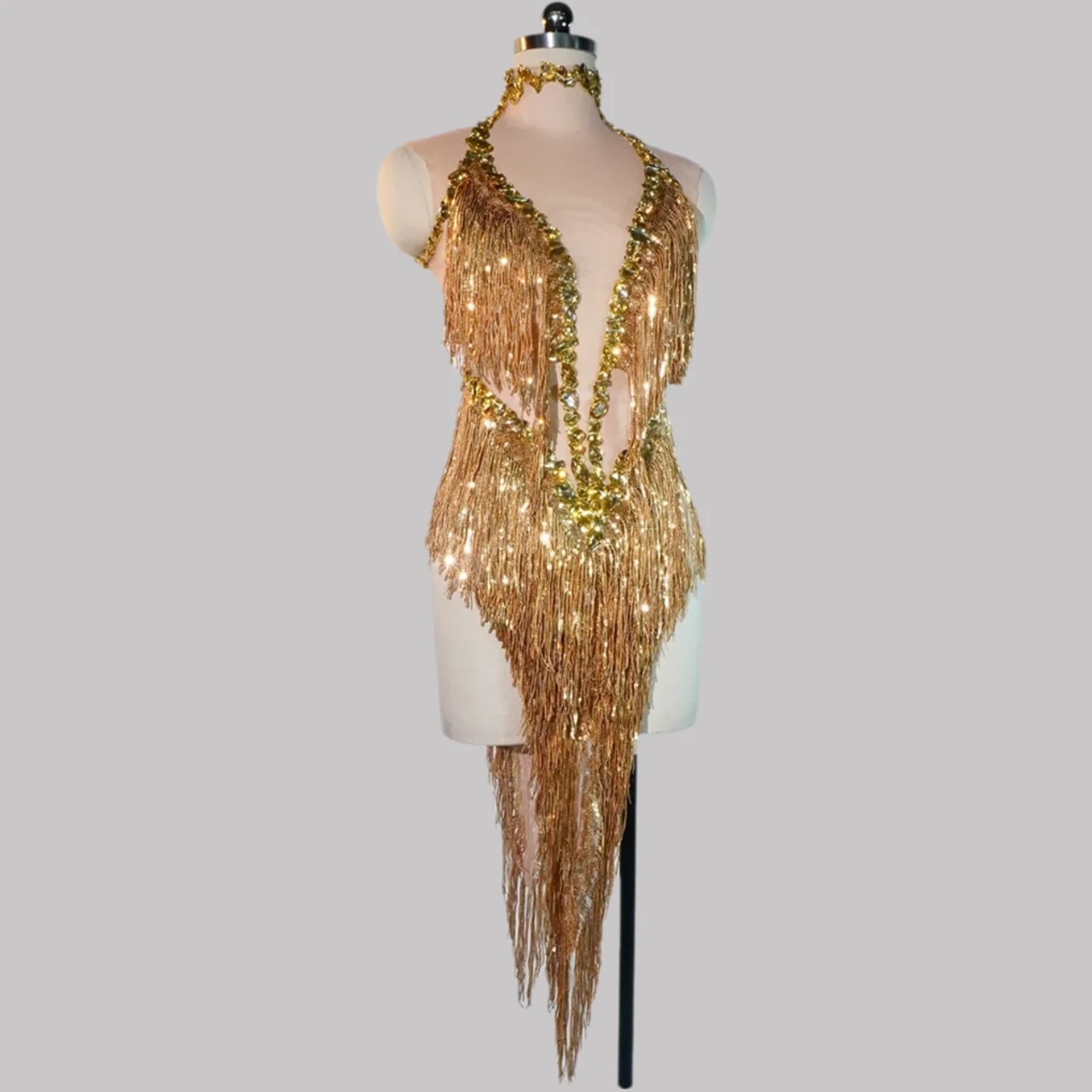 Sparkly Rhinestones Sequins Tassel Leotard Women Nightclub Outfit Singer Dancer Costume Stage Group Sexy go Performance Bodysuit
