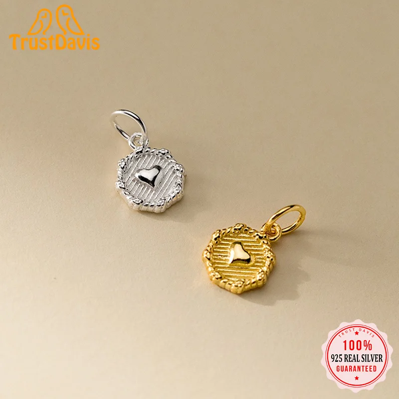 Trustdavis yeni gerçek 925 ayar gümüş moda dairesel kalp doku kolye el yapımı DIY kolye aksesuarları takı DZ1636
