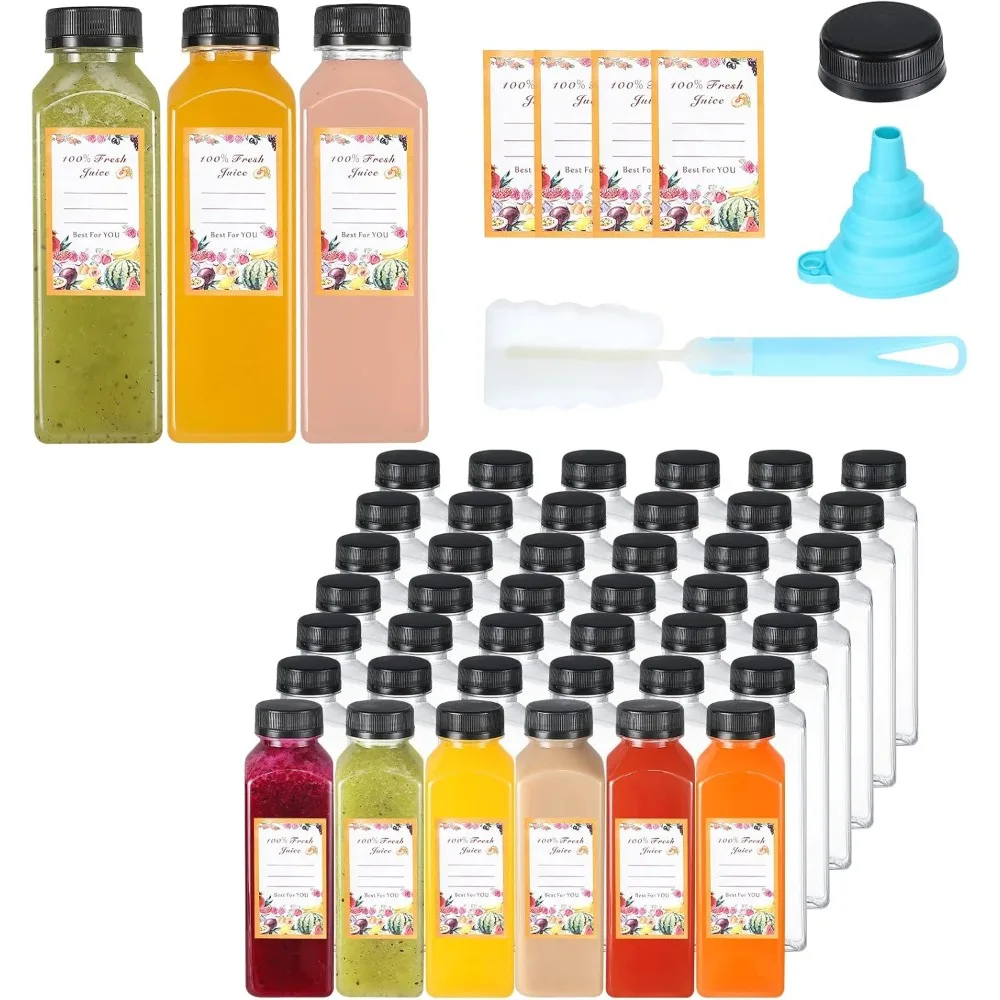 

Juice Bottles, 45Pcs 12oz Plastic Juice Bottles with Caps Airtight Reusable Clear Empty Water Containers Includes Label Funnel B