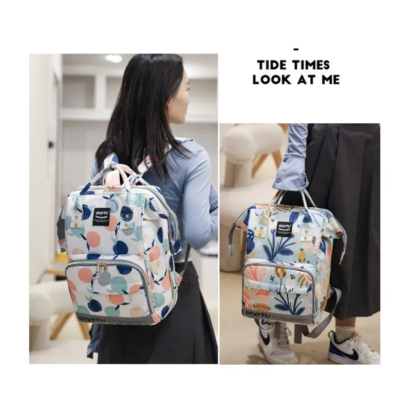 The latest printed mommy bag, multifunctional mother and baby waiting bag, large capacity portable bag for going out