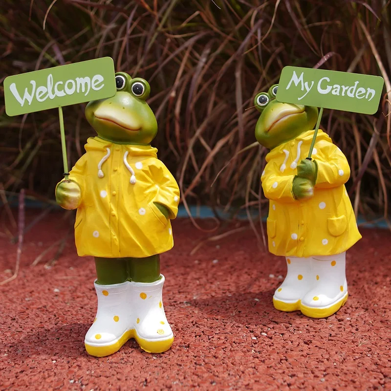 Resin Couple Frog Ornament With Welcome Sign Outdoor Garden Sculpture Statue Family Gift for Yard Patio Lawn