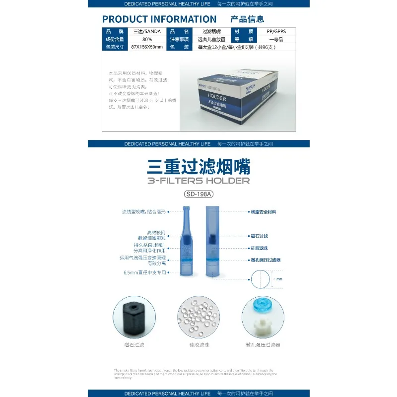Filter Tip Rokok Sanda SD-198A, Filter Inti, Sehat, Sekali Pakai, Mengurangi Tar, Alat Rokok